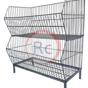 Two-tier stackable wire basket display unit with sturdy metal frame for retail storage and merchandising