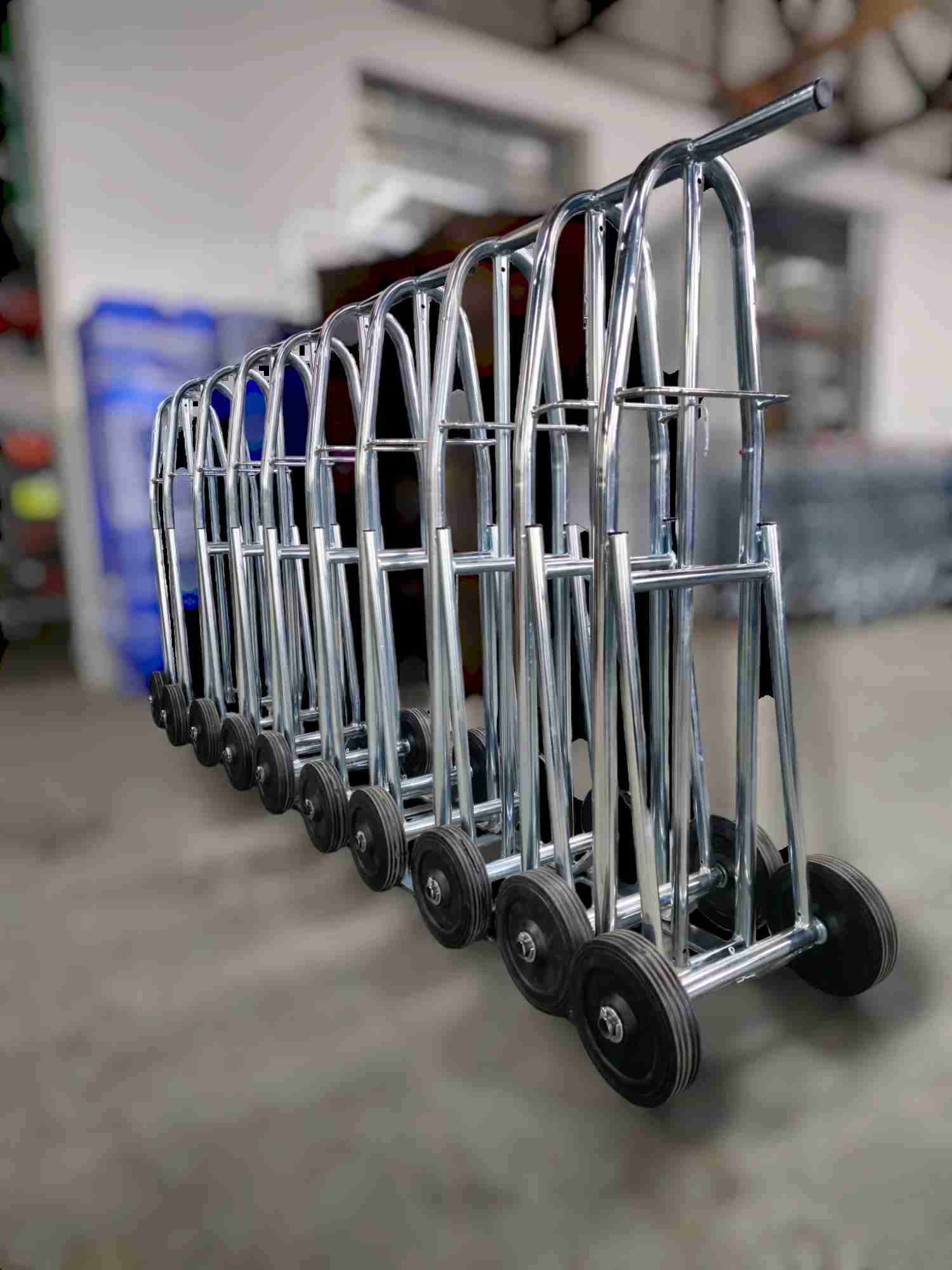 COKE-ABSTRACT-2 Tall golden mesh cage trolley with wheels for secure goods transport